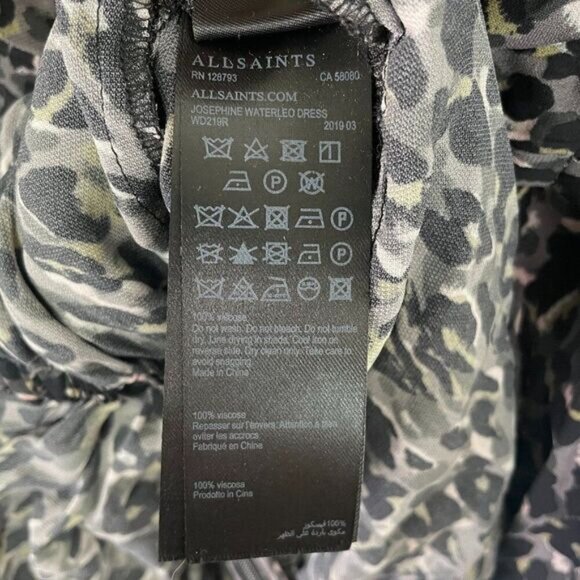 All Saints Josephine Waterleo Ruched Leopard Print Dress Khaki Green US 4 - Picture 7 of 8
